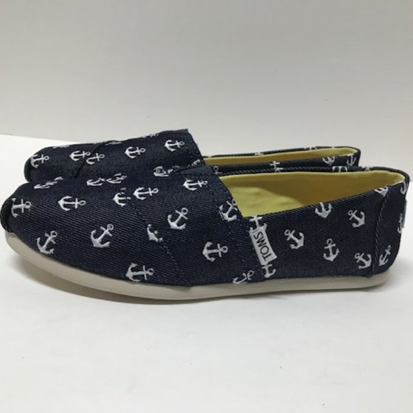 TOMS Navy Blue & White Anchor Embroidered Alpargata Slip-ons - Picture 6 of 16